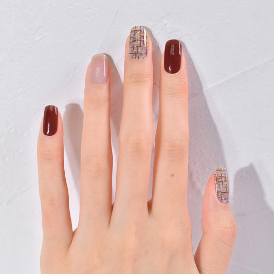 Mioga’s Chic Plaid and Maroon Nail Wraps